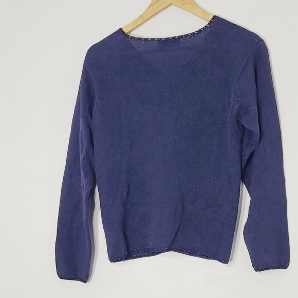 Carol Rose Vintage Navy Blue Knit Cardigan Floral Embroidery Grandma Cottagecore - Picture 3 of 12